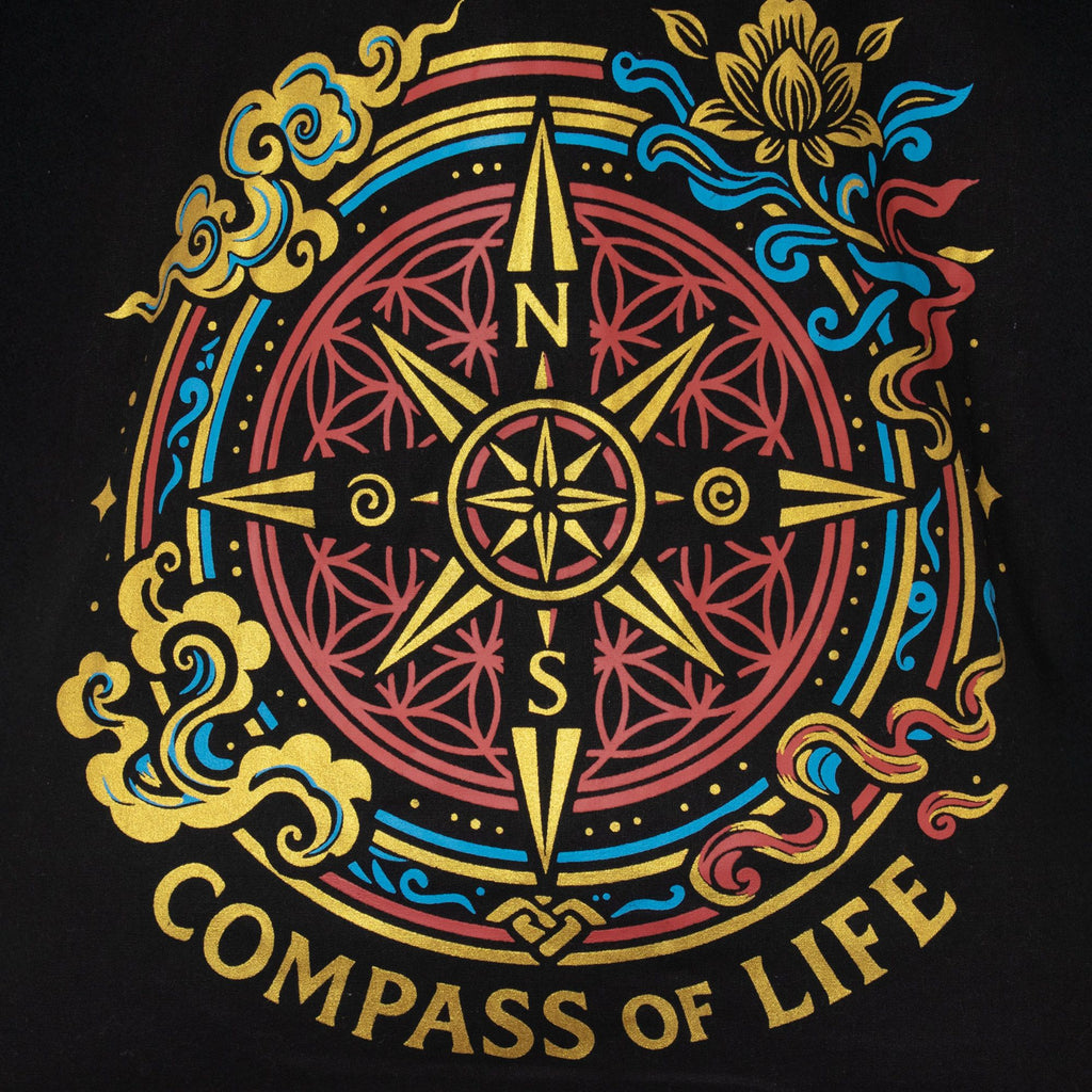 アイコニッククラシックトートバッグ - Compass of Life - ブラック 6oz