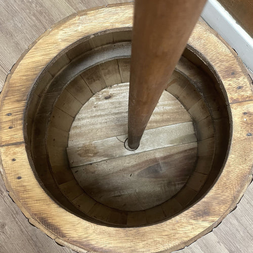 Beer Barrel Table & Parasol Stand – Natural Wood 60 x 48.5 cm