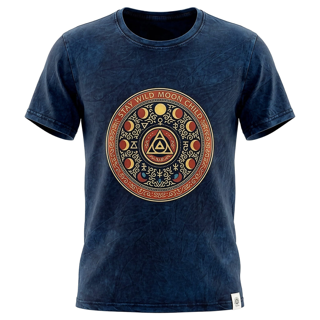 Nomad Sari ストーンウォッシュ コットンTシャツ - Stay Wild Moon Child - ブルー - XL