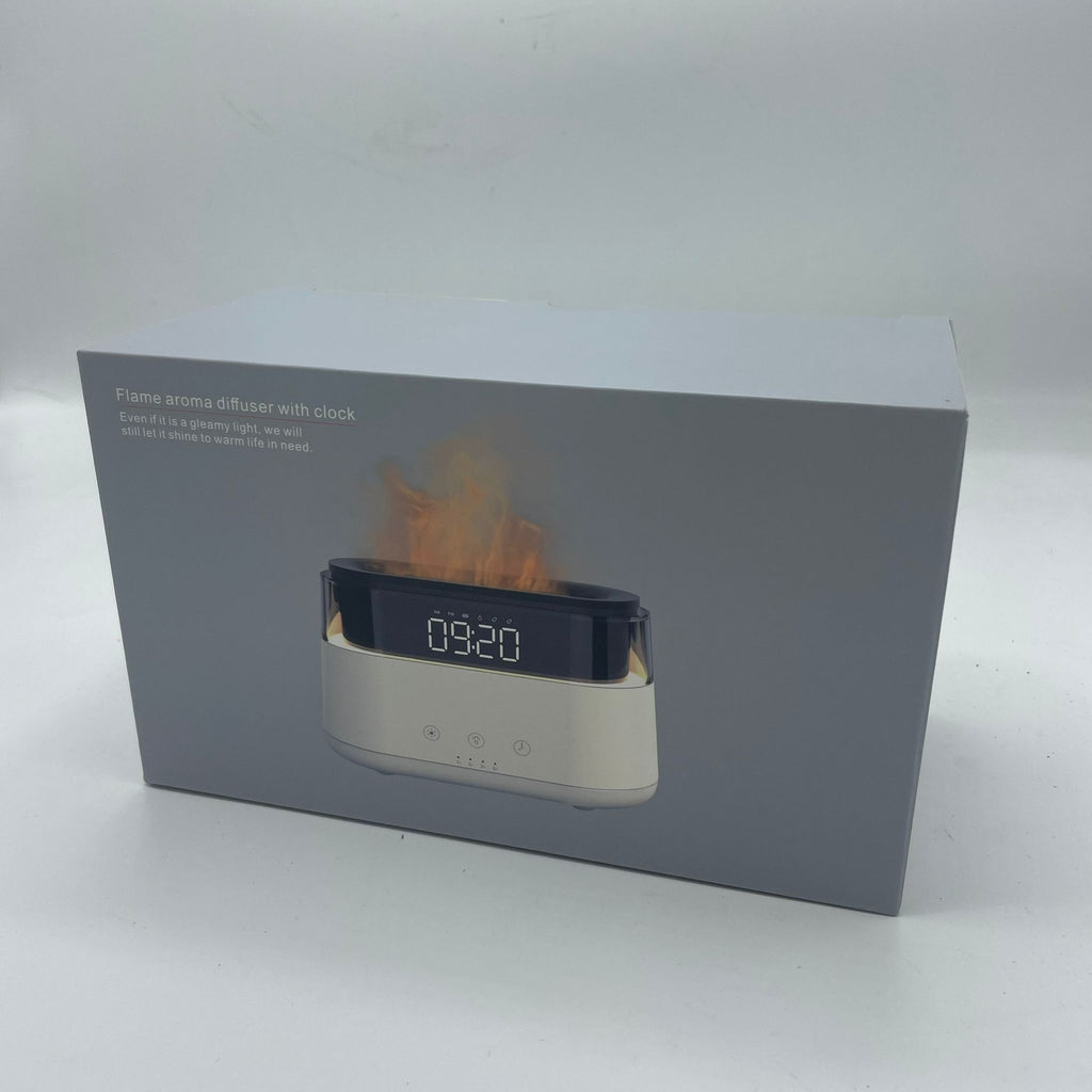 モダンアロマディフューザー - LED時計 - USB-C - 炎エフェクト