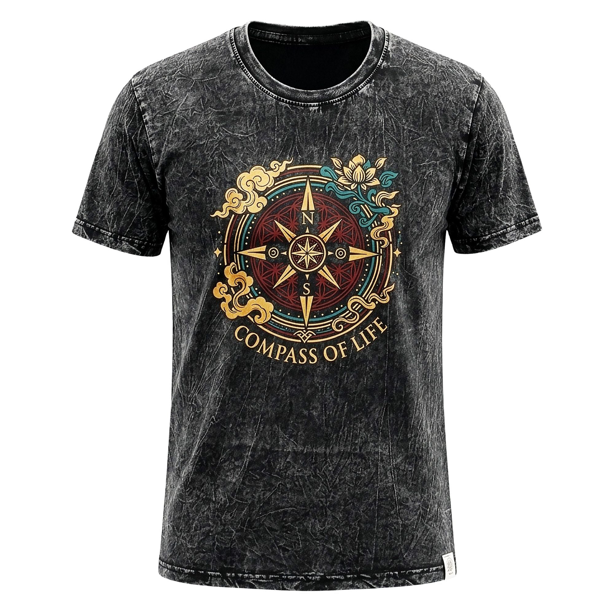 ノマド サリ ストーンウォッシュド コットンTシャツ - コンパス・オブ・ライフ - チャコール - ラージ