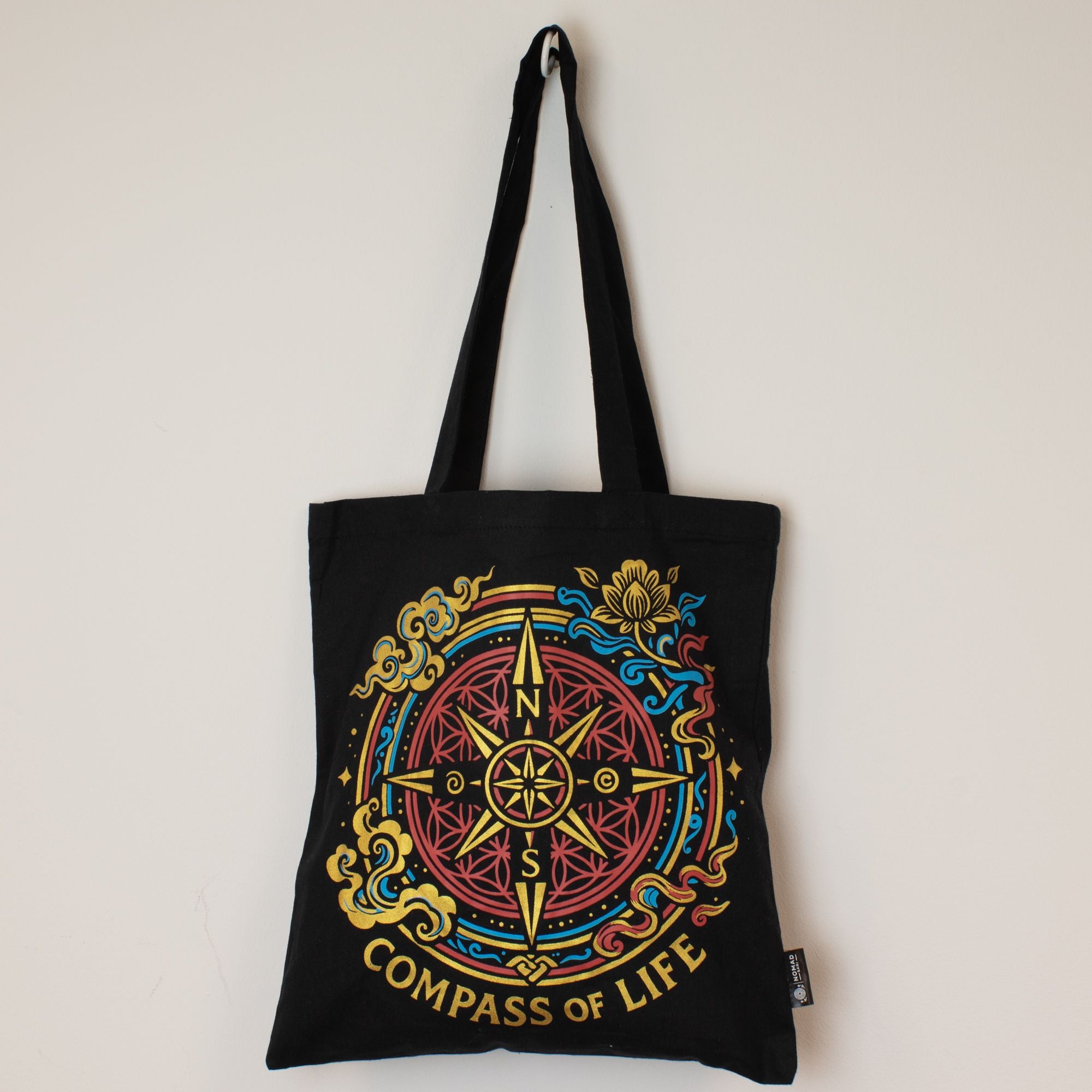 アイコニッククラシックトートバッグ - Compass of Life - ブラック 6oz