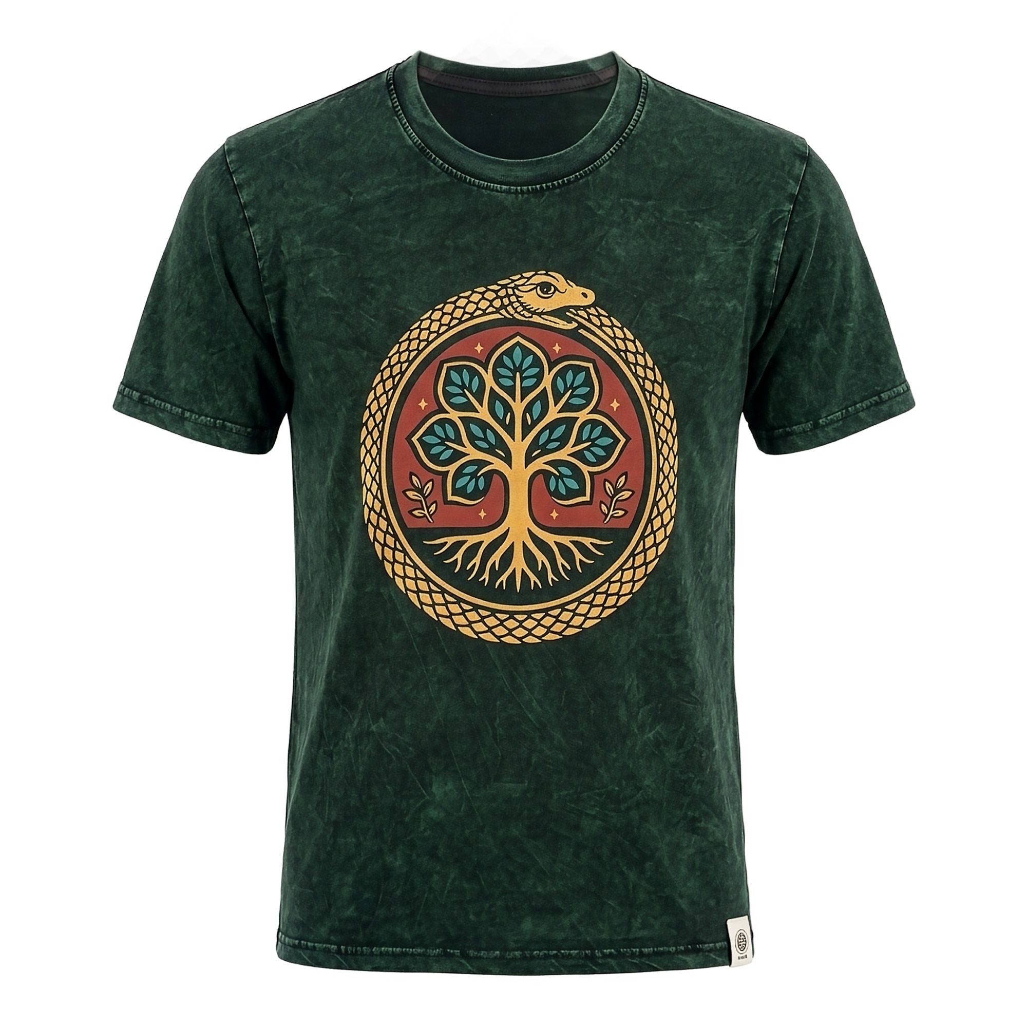 Nomad Sari ストーンウォッシュ コットン Tシャツ - 生命の樹 - グリーン - M