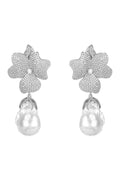 Baroque Pearl White Flower Drop Earring Silver