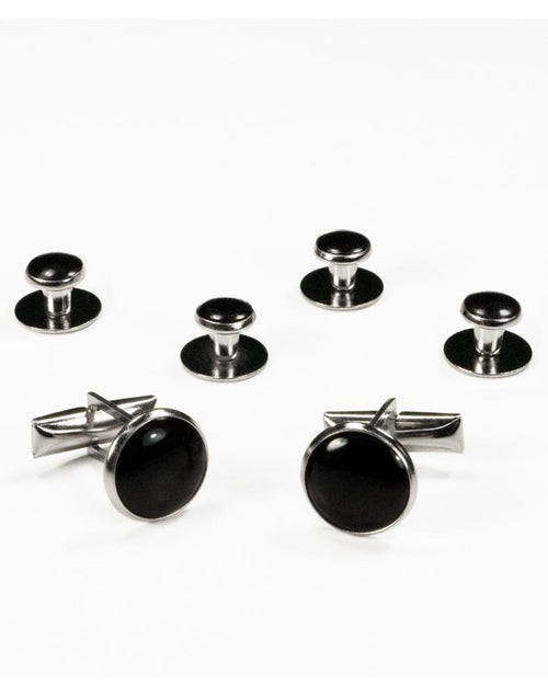Basic Black with Silver Trim Studs and Cufflinks Set-0