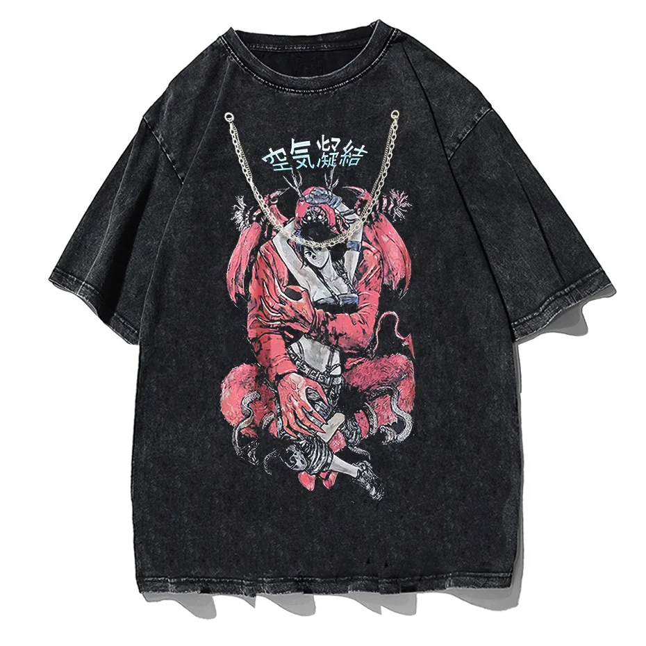 Retro Washed Oversized T-Shirt – Japanese Kanji Anime Graphic Cotton Tee-5