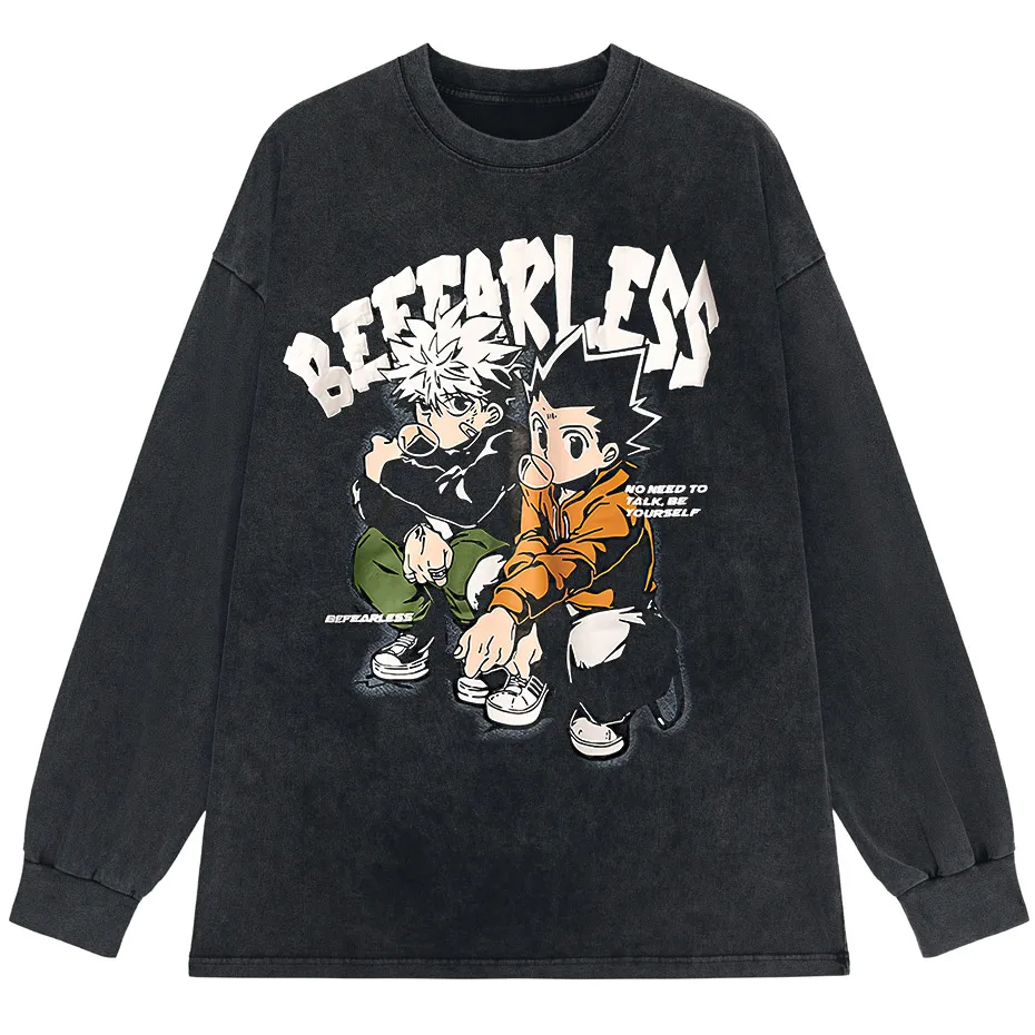 Men's Distressed Anime Graphic T-Shirt Hip Hop Harajuku Streetwear Cotton Oversized Tee-1