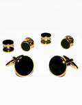 Black Circular Onyx with Gold or Silver Trim Studs and Cufflinks Set-0