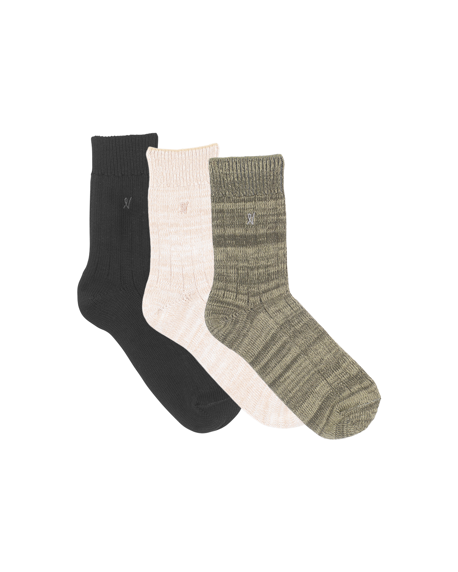 The Organic Cotton Socks 3 Pack - Black/Oatmeal/Sage