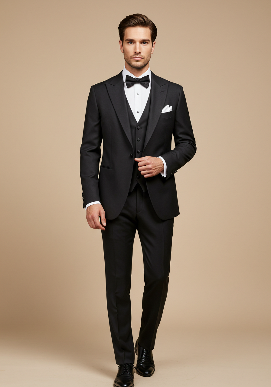 Classic Black 3-Piece Tuxedo – Satin Peak Lapel-0