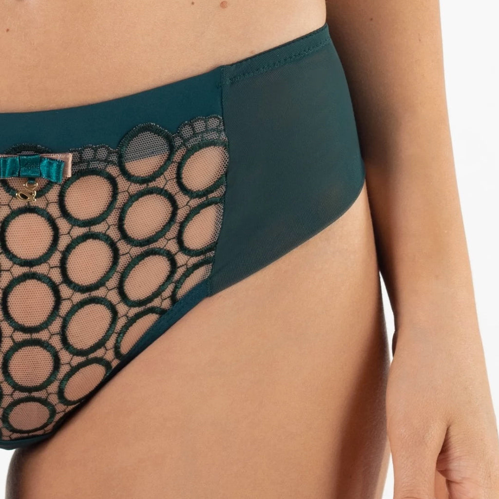 Sheer Mesh Tulle Embroidered Tanga Panty Boobie Emerald-3