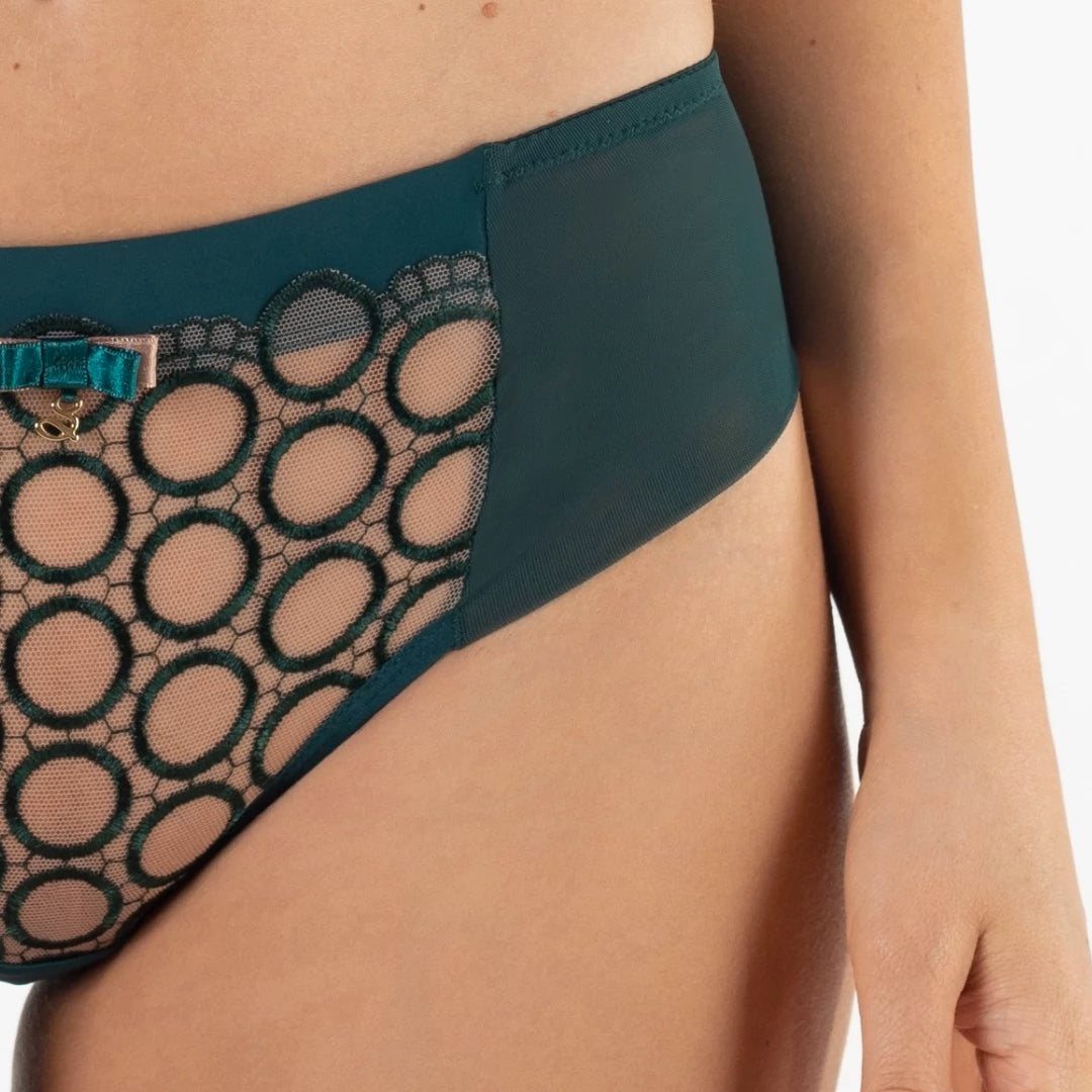 Sheer Mesh Tulle Embroidered Tanga Panty Boobie Emerald-3