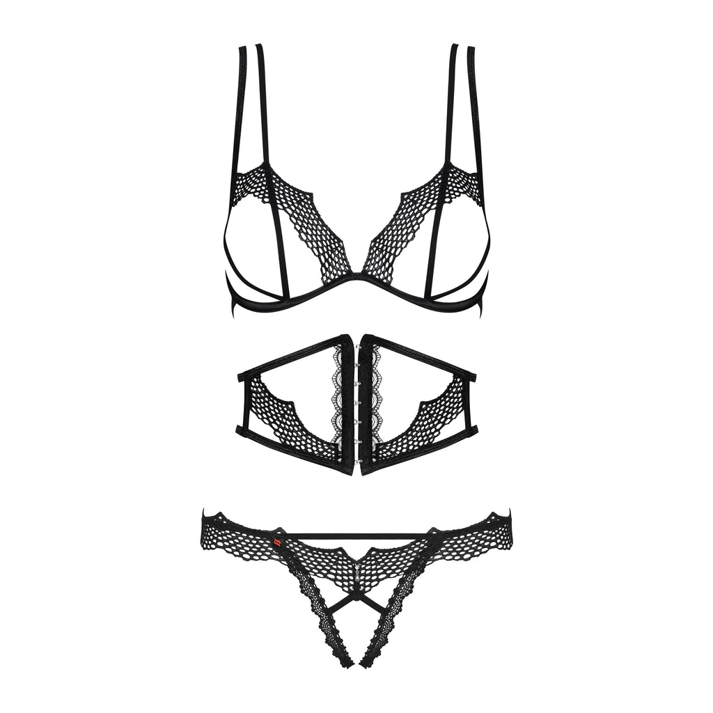 Ultra Sexy Open Cup Crotchless String 3 Piece Lingerie Set Bravelle-2