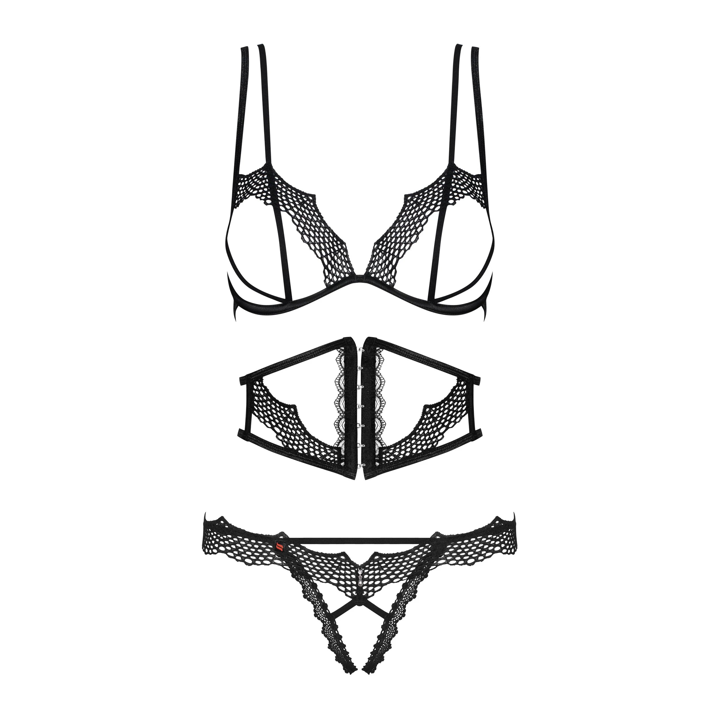 Ultra Sexy Open Cup Crotchless String 3 Piece Lingerie Set Bravelle-2