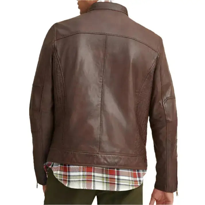 Men’s Brown Leather Moto Biker Jacket-1