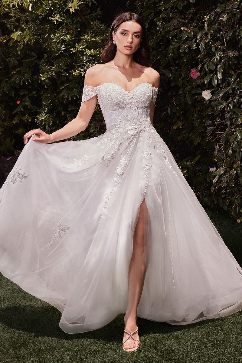 Off The Shoulder A-Line Lace & Tulle Wedding Dress-2