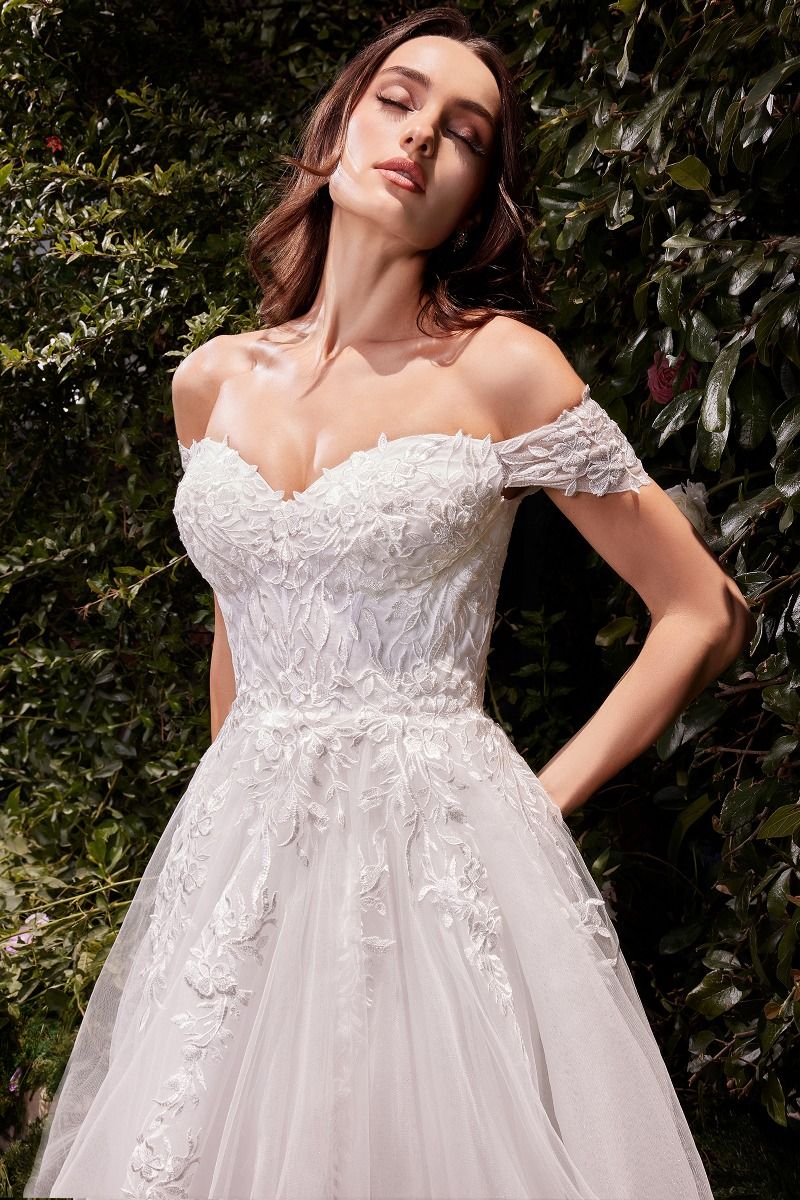 Off The Shoulder A-Line Lace & Tulle Wedding Dress-4