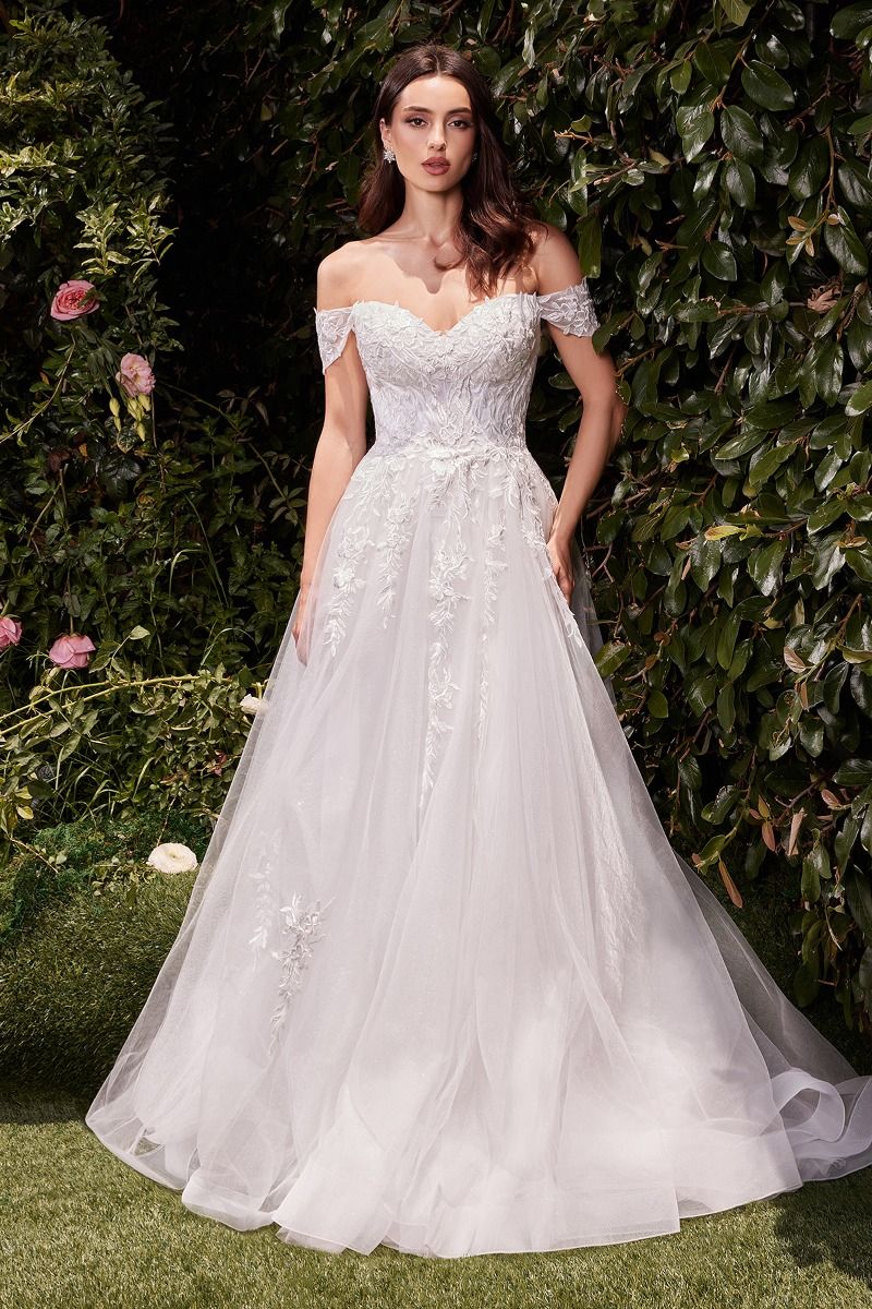 Off The Shoulder A-Line Lace & Tulle Wedding Dress-1