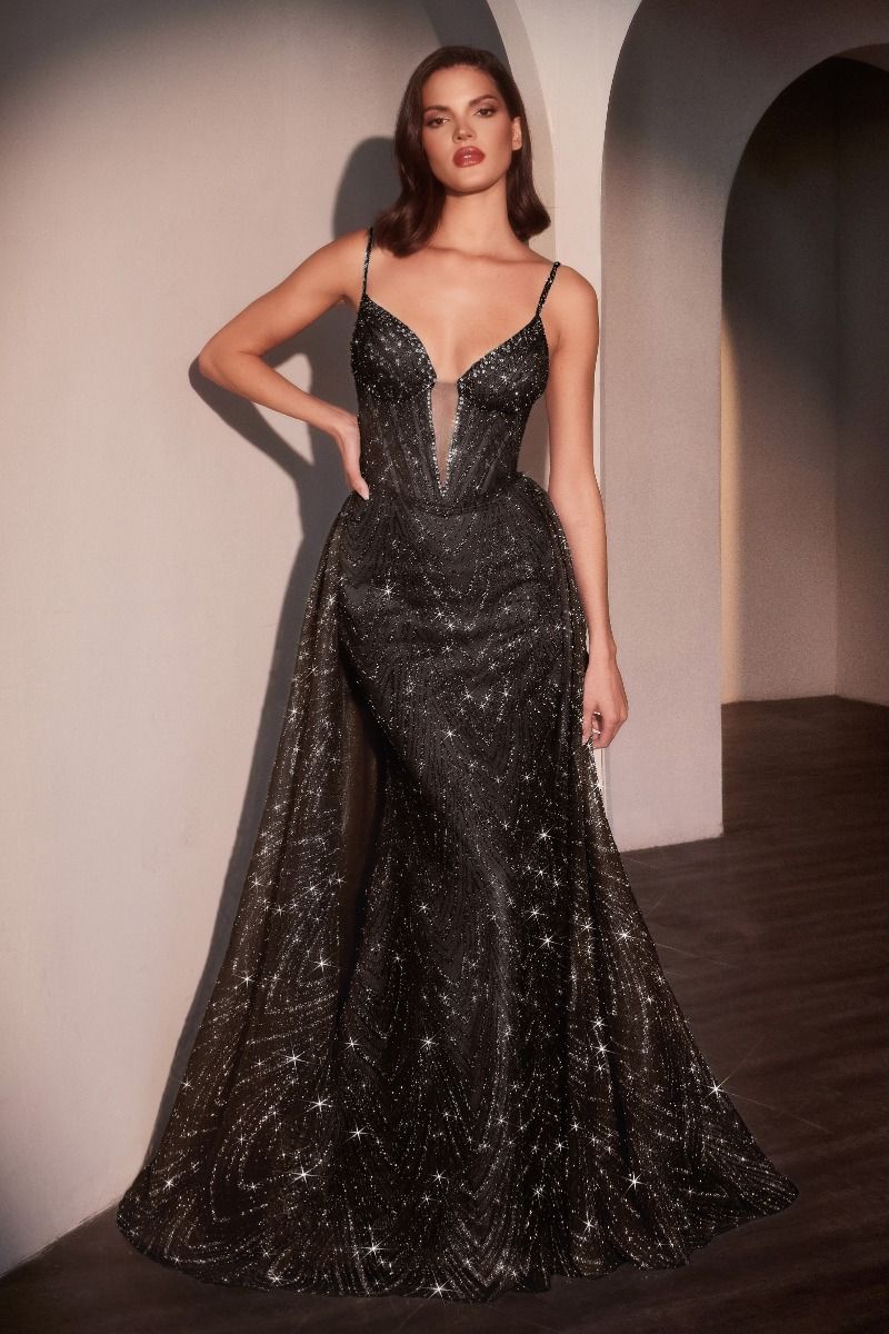 Glitter Printed Fitted Dress With Overskirt-1