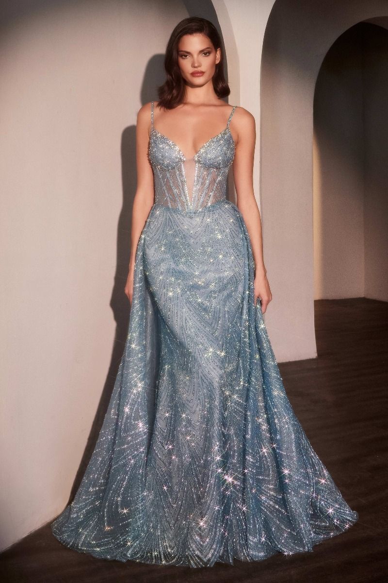 Glitter Printed Fitted Dress With Overskirt-4