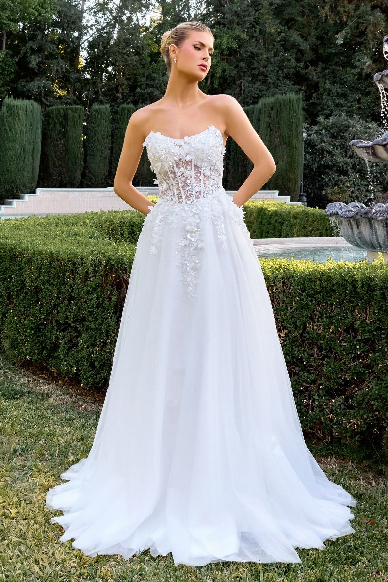 A-Line Gown a Strapless Sweetheart Neckline 3D Floral Appliqué Across the Bodice-2