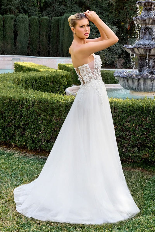 A-Line Gown a Strapless Sweetheart Neckline 3D Floral Appliqué Across the Bodice-1