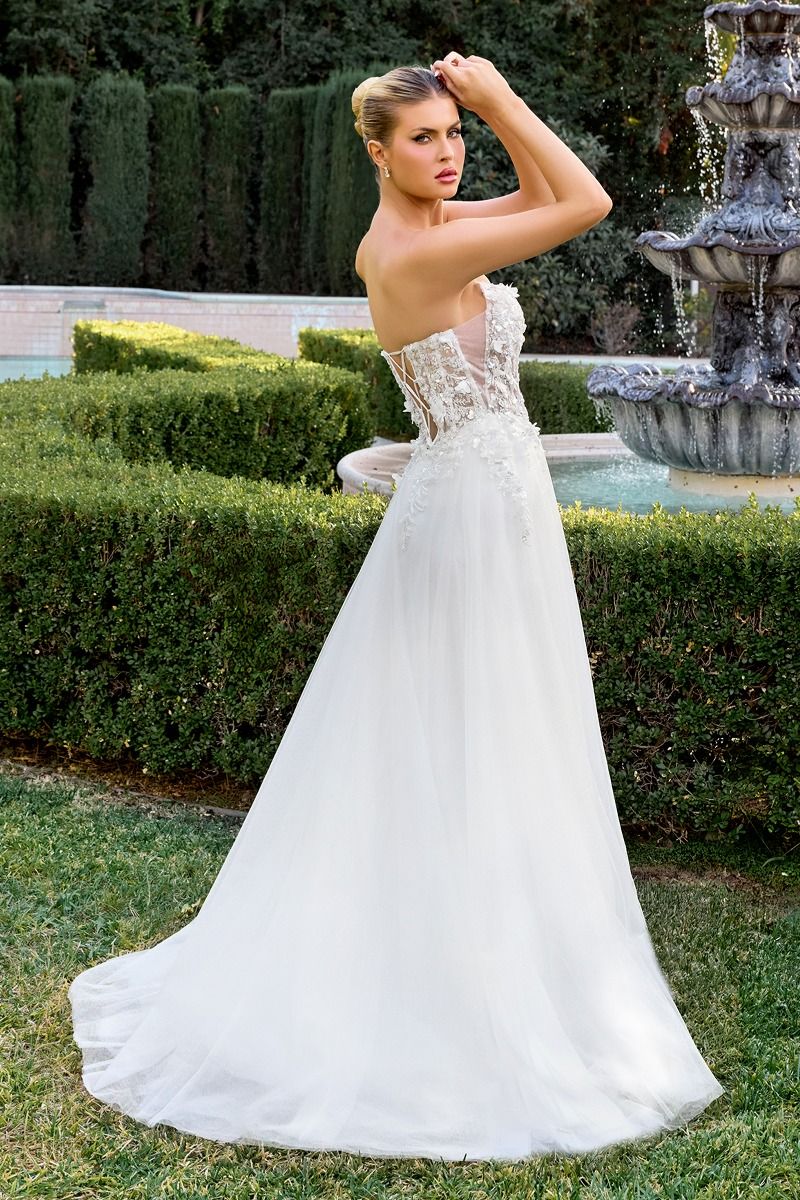 A-Line Gown a Strapless Sweetheart Neckline 3D Floral Appliqué Across the Bodice-1