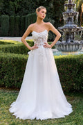 A-Line Gown a Strapless Sweetheart Neckline 3D Floral Appliqué Across the Bodice-0