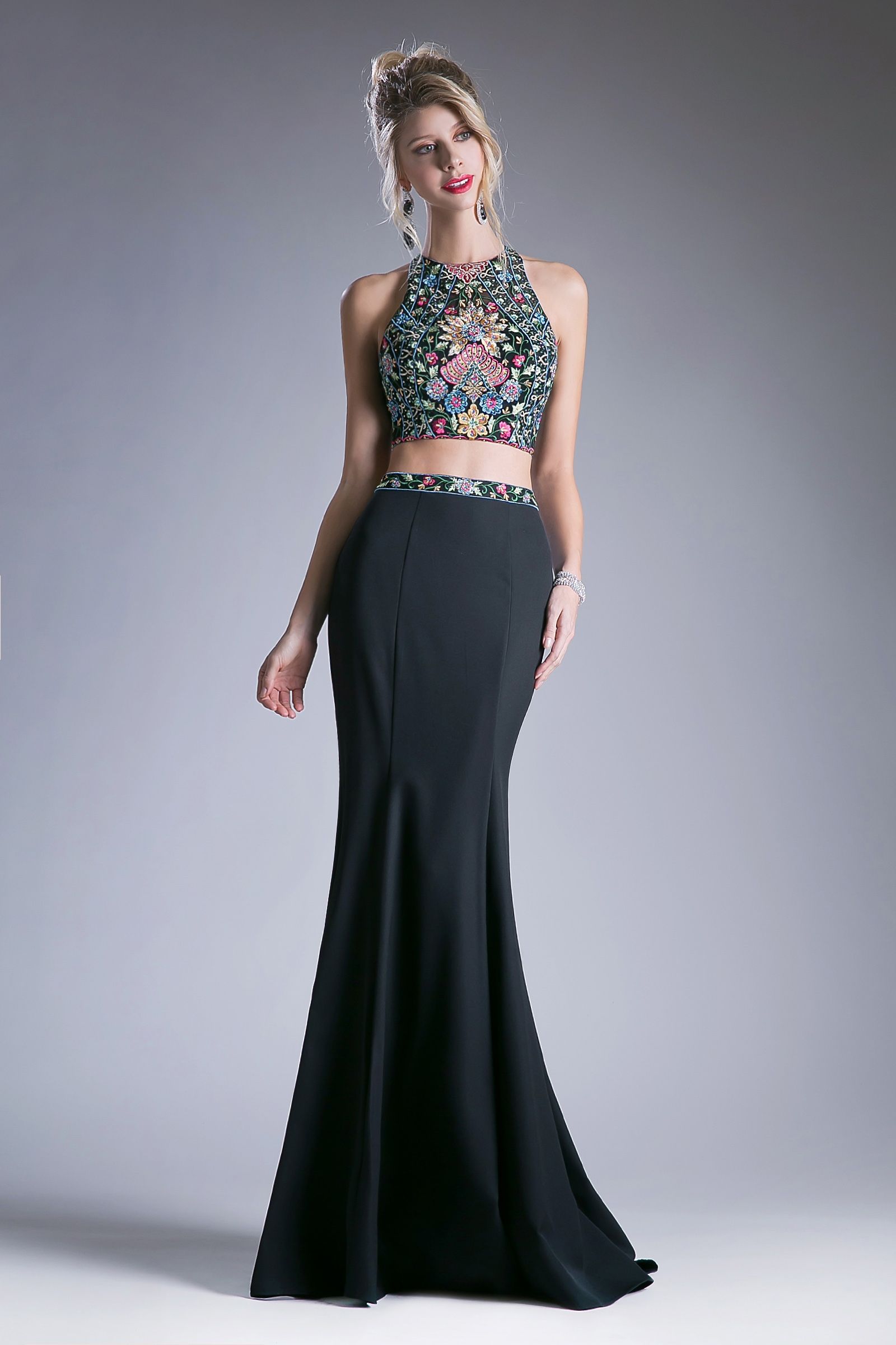 Two Piece Floral Embroidered Gown-1