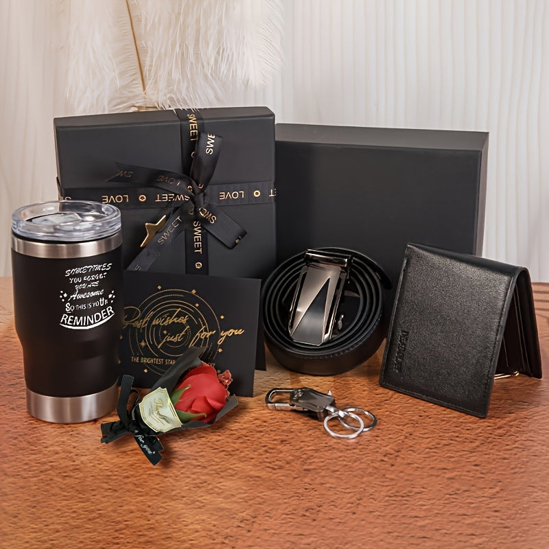 Men's Gift Set with Wallet Belt Keychain (6pcs)