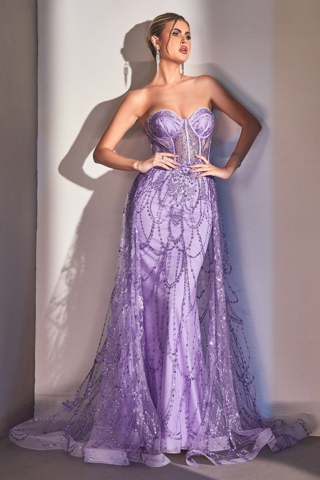 Strapless Lace Fitted Gown With Over Skirt-3