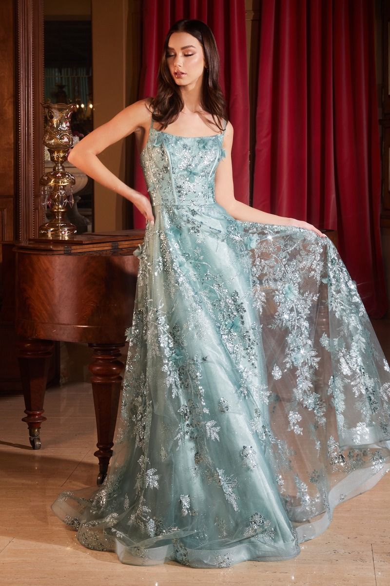 Sequin Floral Printed A-Line Dress-2