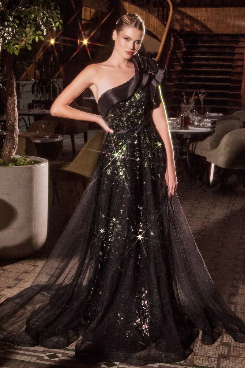 One Shoulder Black Ball Gown-1