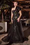 One Shoulder Black Ball Gown-2