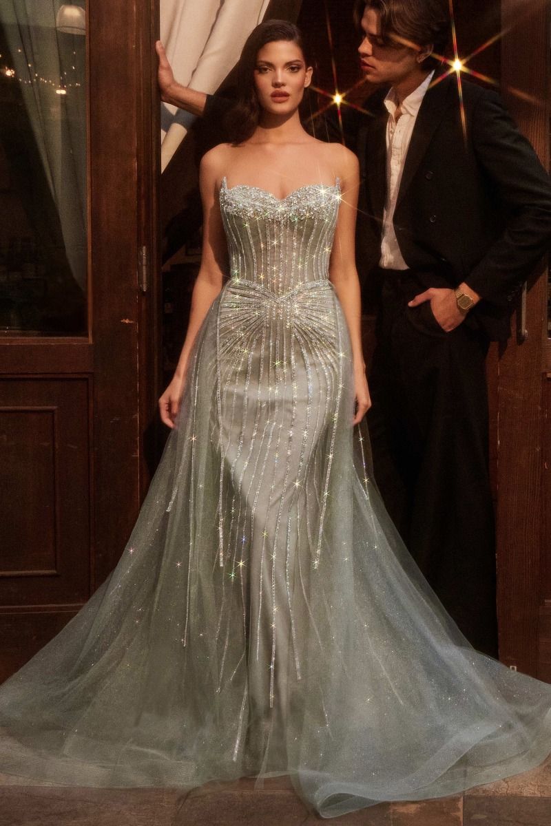 Strapless Crystal Embellished Gown With Overskirt-3