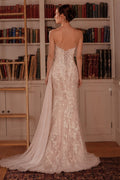 Romantic Lace and Beaded Fitted Bridal Gown with Draped Chiffon Train-1