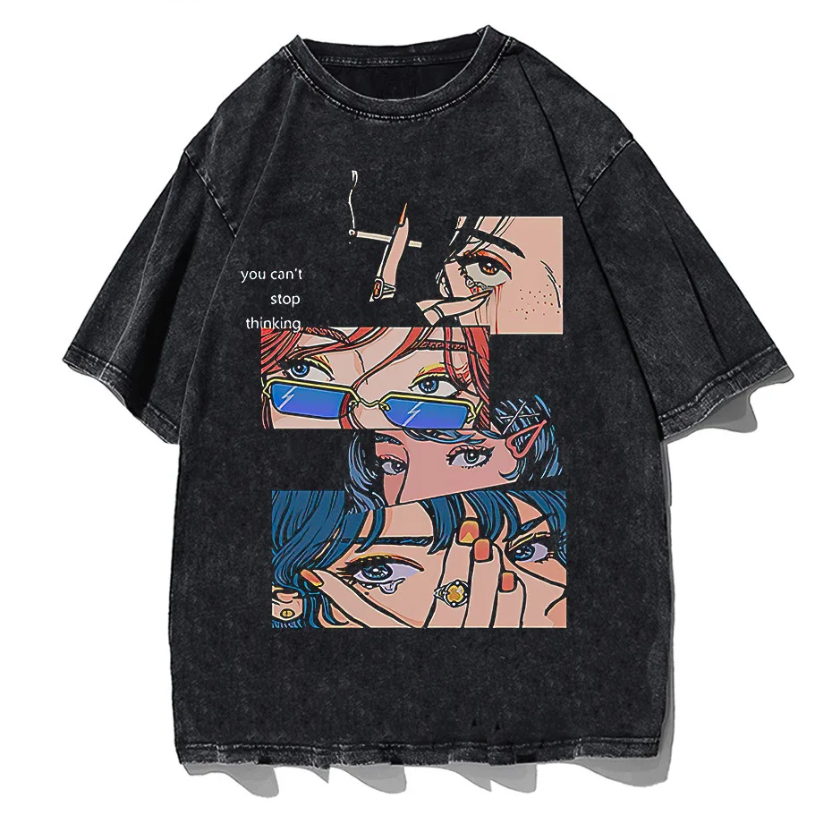 Harajuku Hip Hop Streetwear Anime Cartoon T-Shirt Men Loose Y2K Tee-0