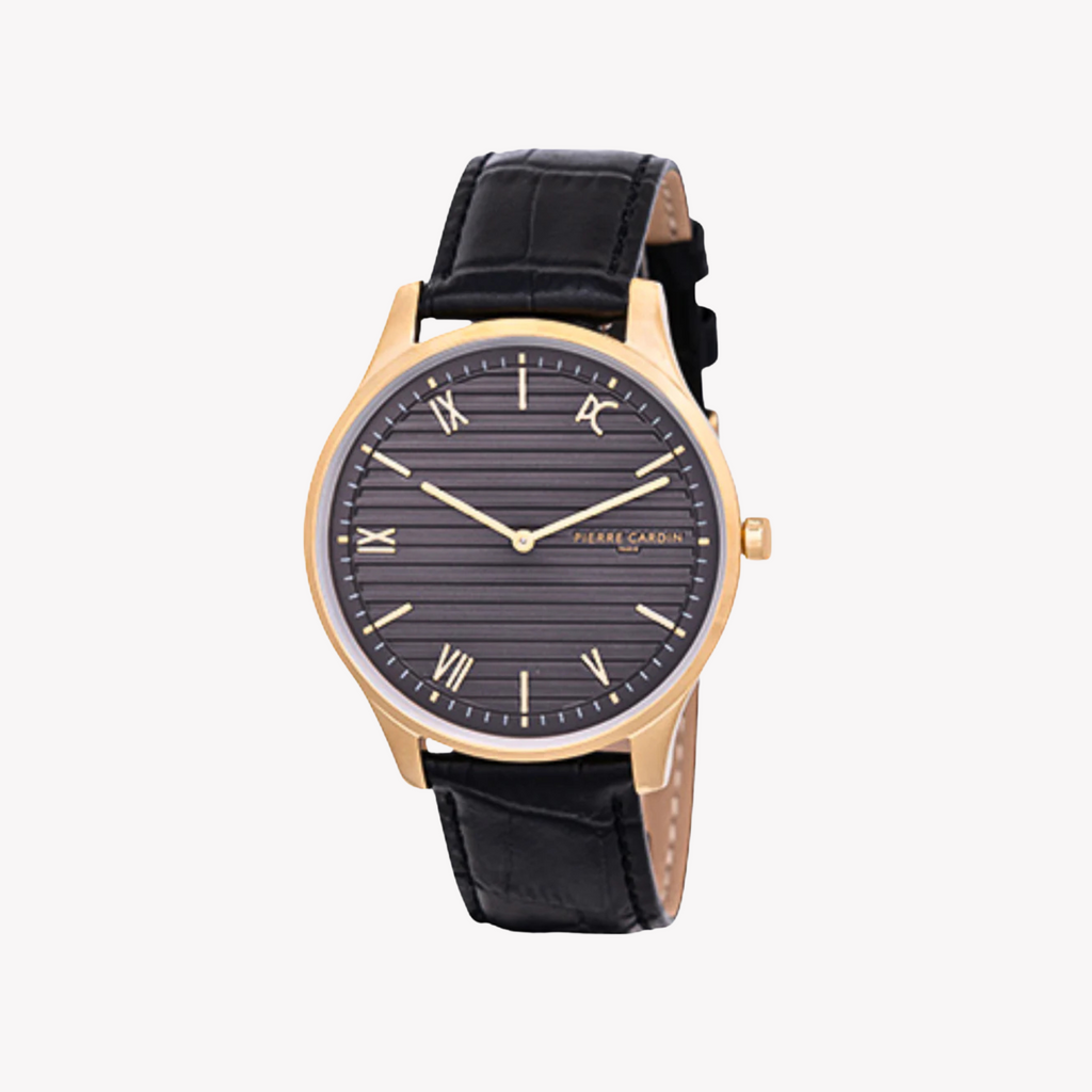 Pierre Cardin Men's Black Leather Watch, Gold Case | Cba.4024-0