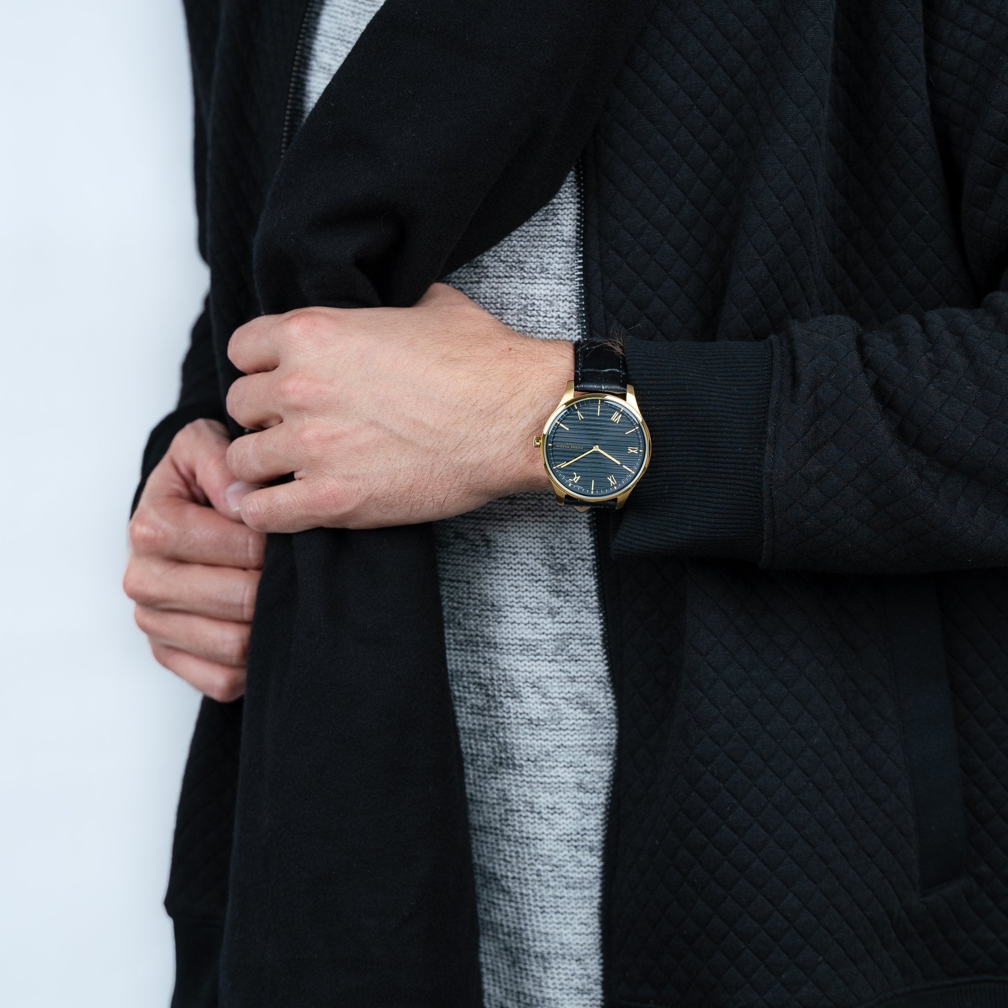 Pierre Cardin Men's Black Leather Watch, Gold Case | Cba.4024-1