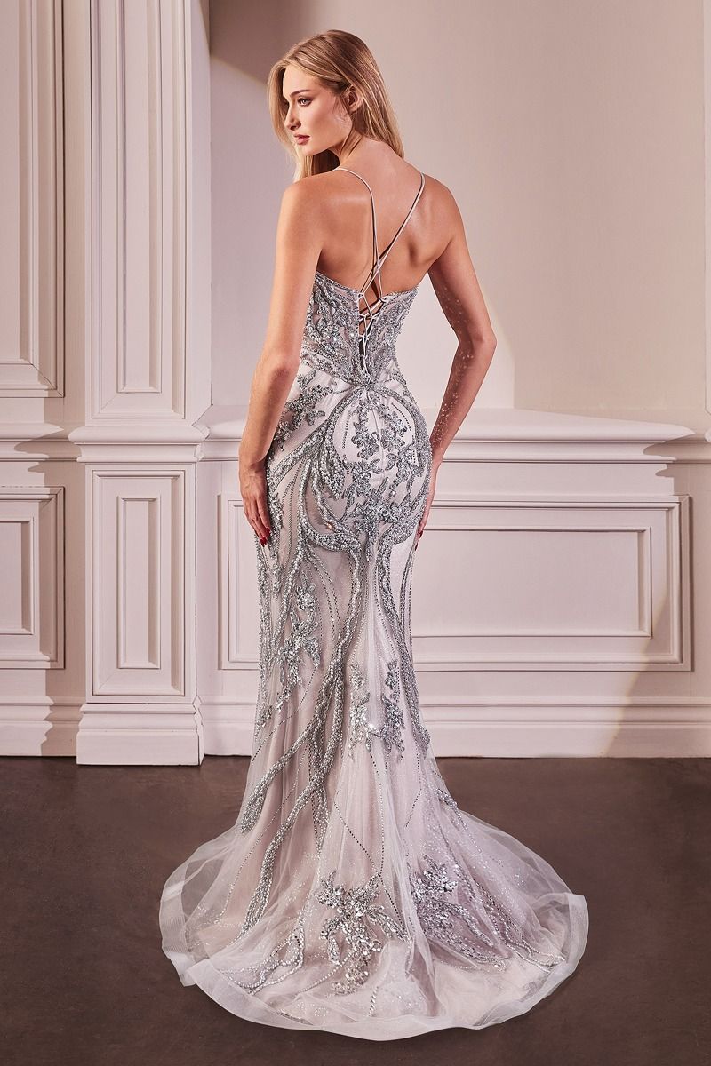 Pearl Embellished Fit & Flare Gown-4