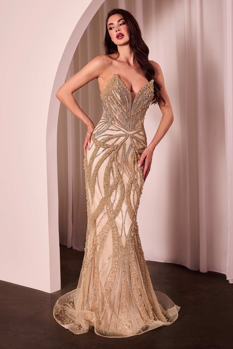 Pearl & Crystal Strapless Fitted Dress-2