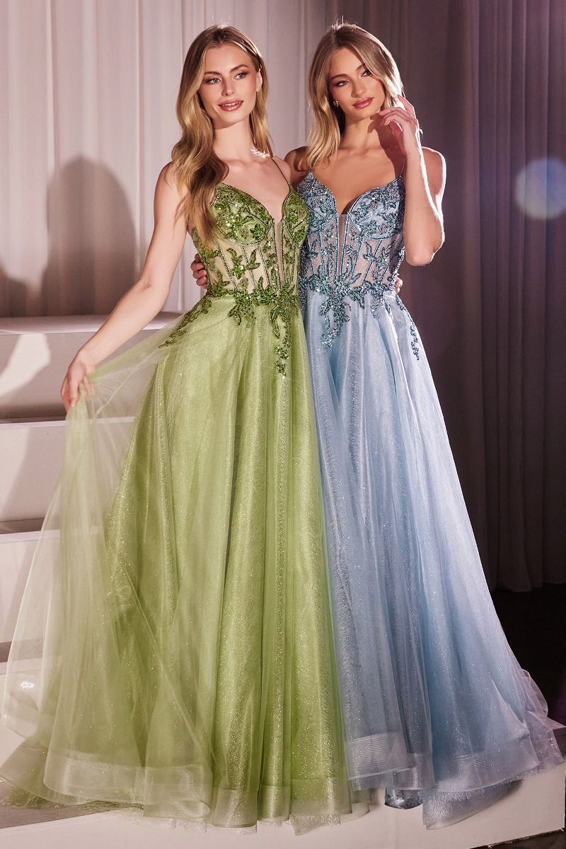 A-Line Layered Tulle Gown & Lace Embellished Bodice-4