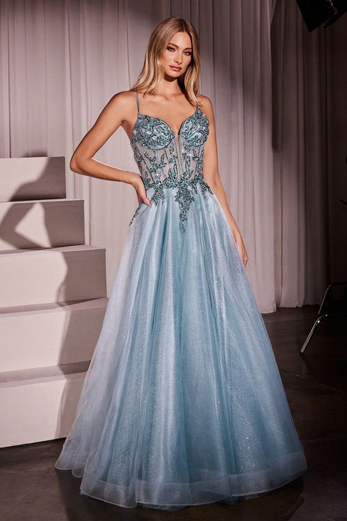 A-Line Layered Tulle Gown & Lace Embellished Bodice-1