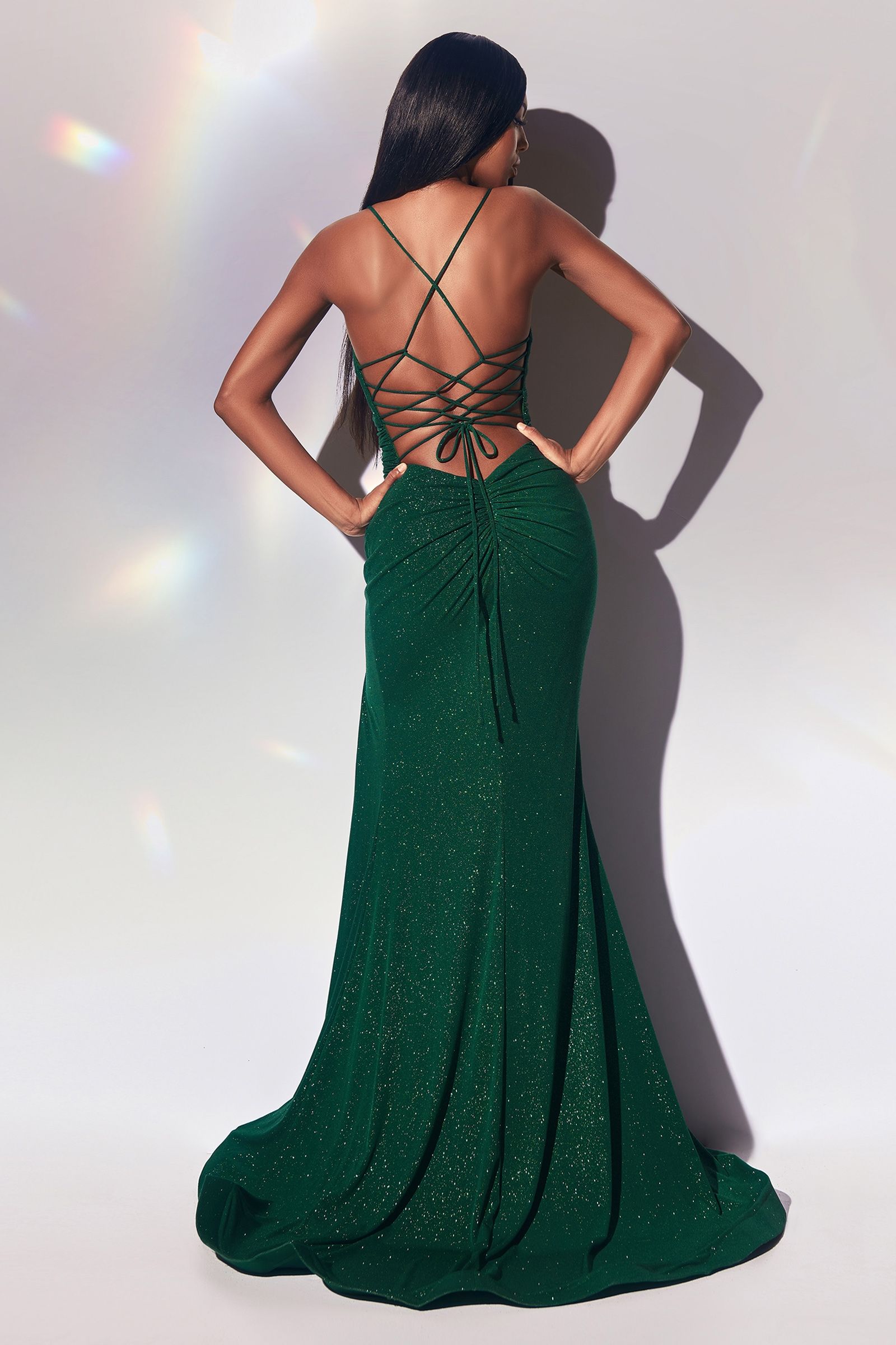 Sparkly Stretch Fitted Lace Up Gown-2