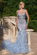 Feather Mermaid Gown with Beaded Corset Bodice-5