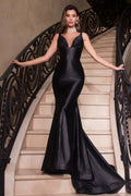 Fitted Stretch Satin Glitter Flocked Gown-0
