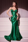 Glitter Dusted Fitted Stretch Satin Gown-2