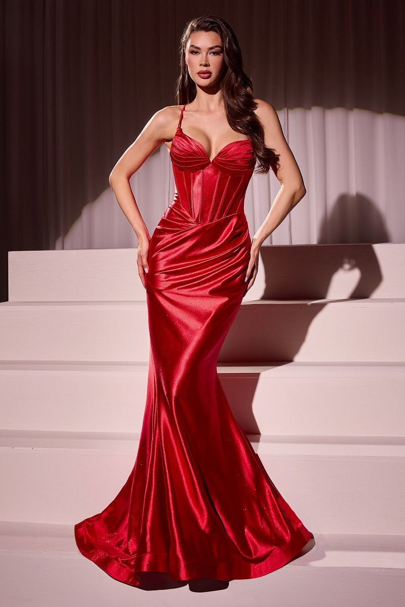 Glitter Dusted Fitted Stretch Satin Gown-5
