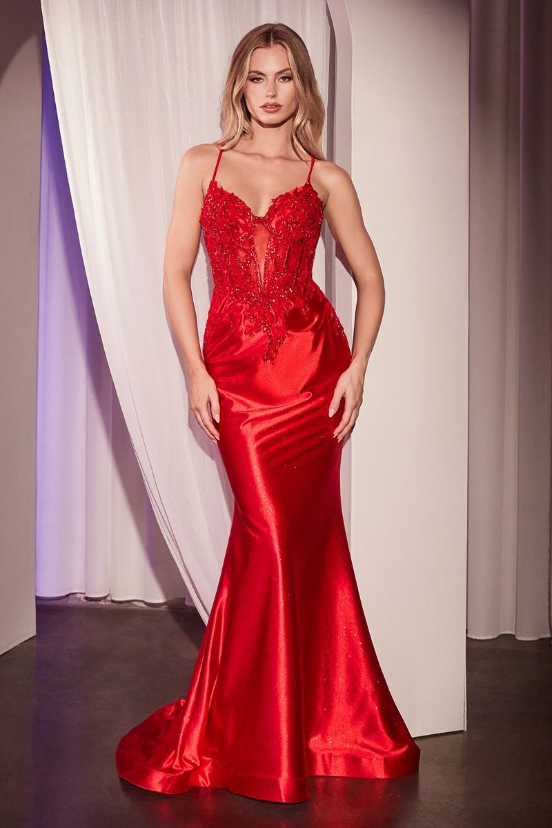 Embellished Lace & Satin Fitted Gown-4