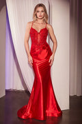 Embellished Lace & Satin Fitted Gown-4